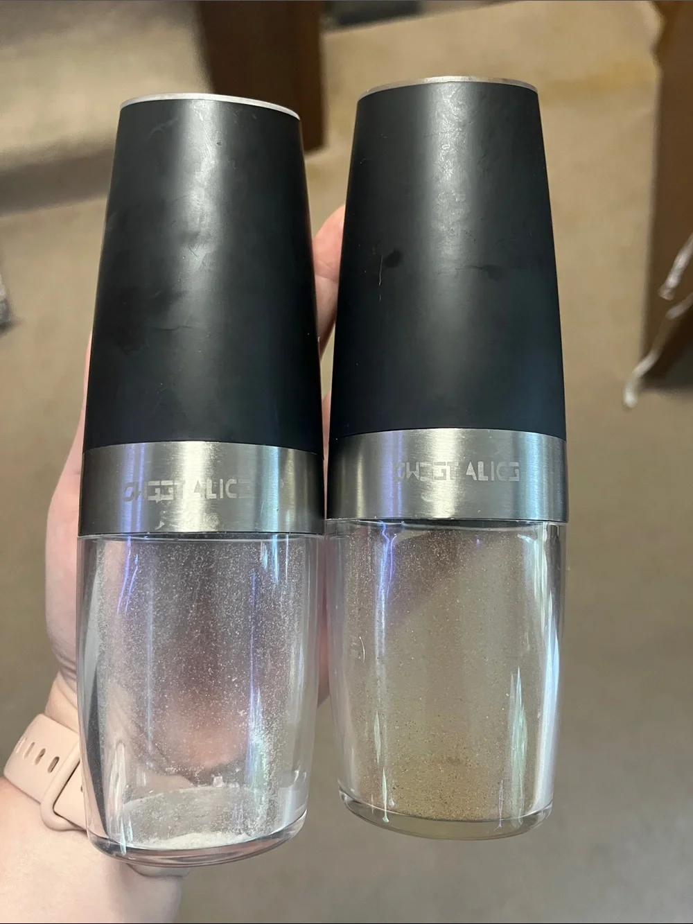 Automatic Salt and Pepper Grinders - Black & Stainless Set